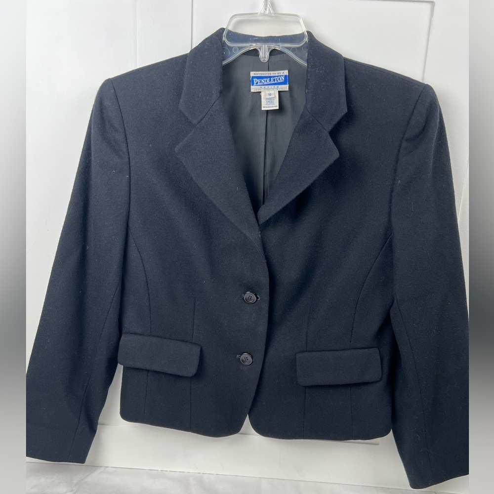 Pendleton Black Wool Blazer Jacket Womens Petite Size 10